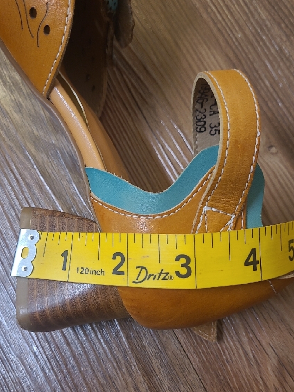 L'ATISTE Tan Leather Ankle-Strap Heels with Pink and Teal Floral Accents - Picture 14 of 14